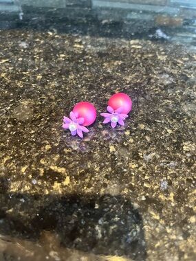 Pink Floral Stud Earrings - Pink and Lavender